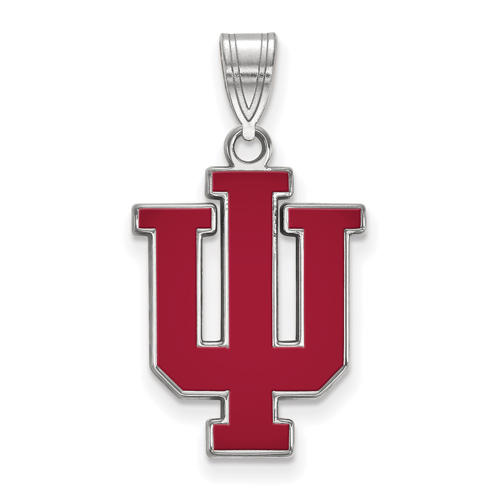 Sterling Silver 3/4in Indiana University Enamel Logo Pendant