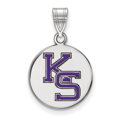 Kansas State University KS Enamel Disc Pendant 5/8in Sterling Silver
