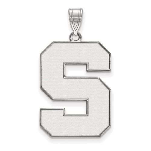 Sterling Silver 1in Michigan State Block S White Enamel Pendant