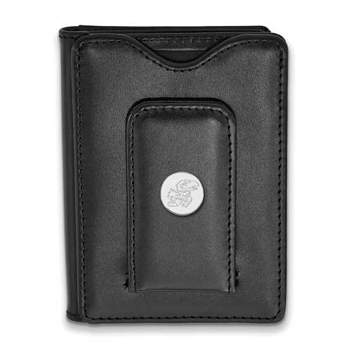 Sterling Silver University of Kansas Black Leather Wallet