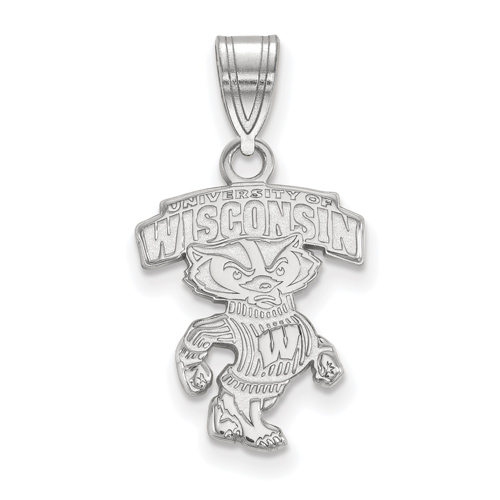Univ. of Wisconsin Arched Bucky Badger Pendant 5/8in 14k White Gold
