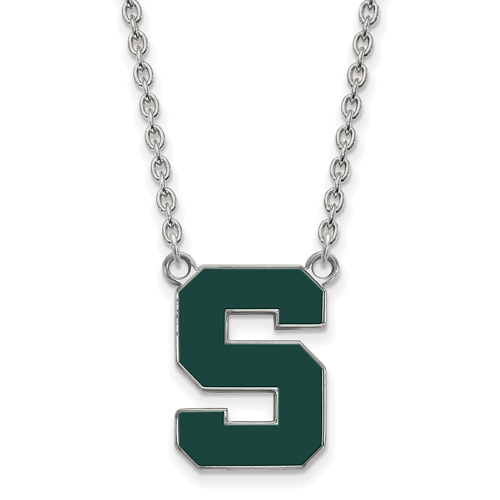 Sterling Silver Michigan State S Enamel Pendant with 18in Chain