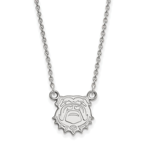 Univ. of Georgia Bulldog Face 1/2in Pendant Necklace 14k White Gold