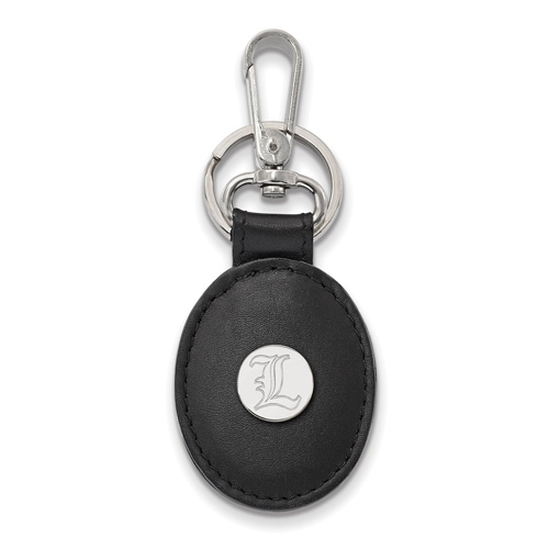 Sterling Silver University of Louisville L Leather Oval Key Chain