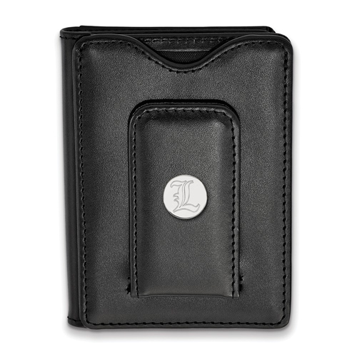 Sterling Silver University of Louisville L Black Leather Wallet