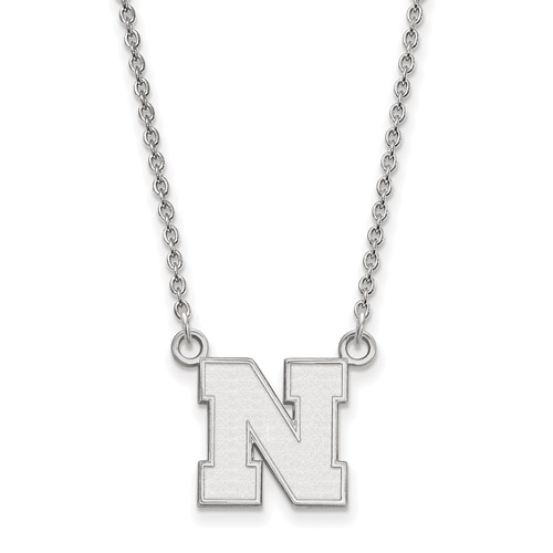 Sterling Silver 1/2in University of Nebraska N Pendant with 18in Chain