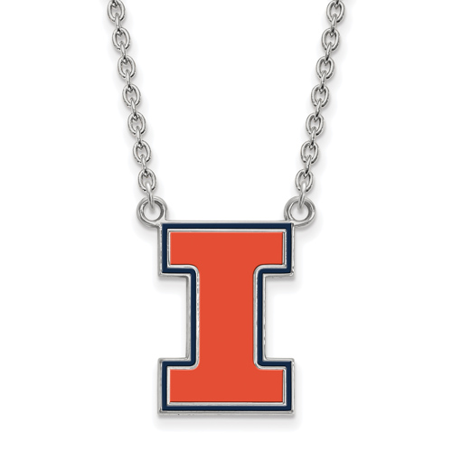 Sterling Silver University of Illinois I Enamel 18in Necklace