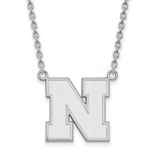 14kt White Gold 3/4in University of Nebraska N Pendant and 18in Chain