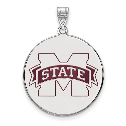 Sterling Silver 1in Mississippi State University Enamel Round Pendant