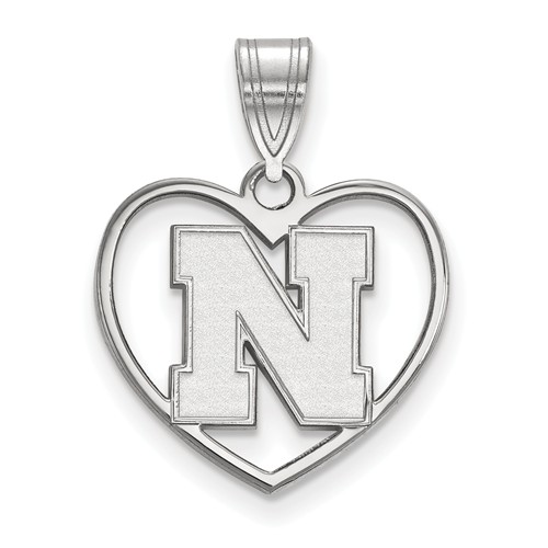Sterling Silver 5/8in University of Nebraska N Pendant in Heart