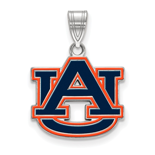 Sterling Silver 5/8in Auburn University AU Enamel Pendant