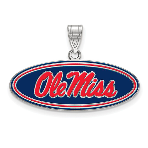 Sterling Silver 1/2in Ole Miss Oval Enamel Pendant