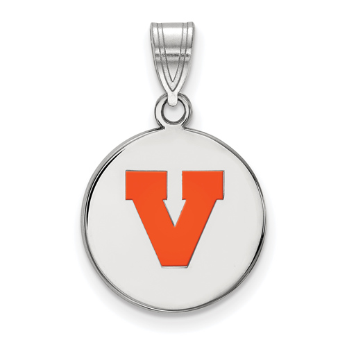 Sterling Silver 5/8in University of Virginia V Enamel Disc Pendant