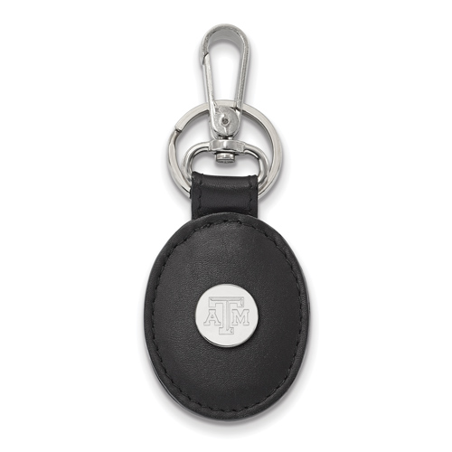 Sterling Silver Texas A&M University Black Leather Oval Key Chain