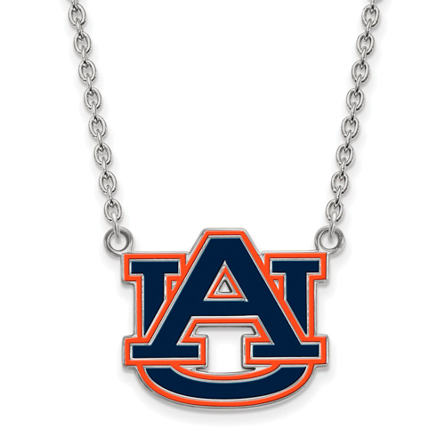 Sterling Silver Auburn University Enamel Pendant with 18in Chain