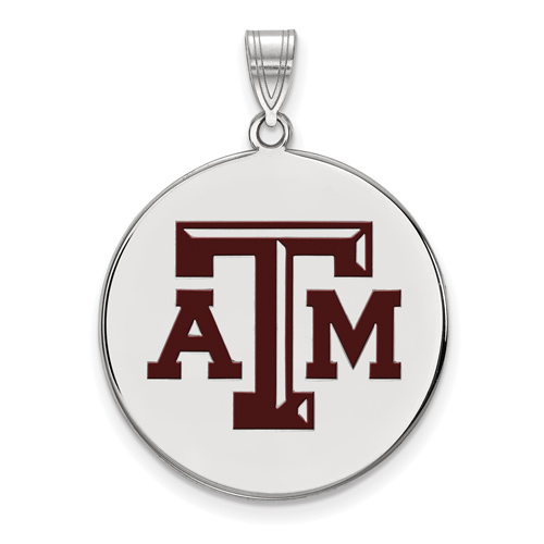 Sterling Silver 1in Texas A&M University Enamel Disc Pendant