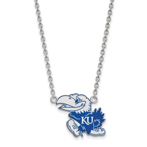 Sterling Silver University of Kansas Enamel Pendant with 18in Chain