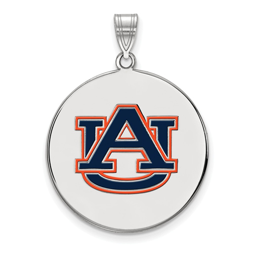Sterling Silver 1in Auburn University Round Enamel Pendant