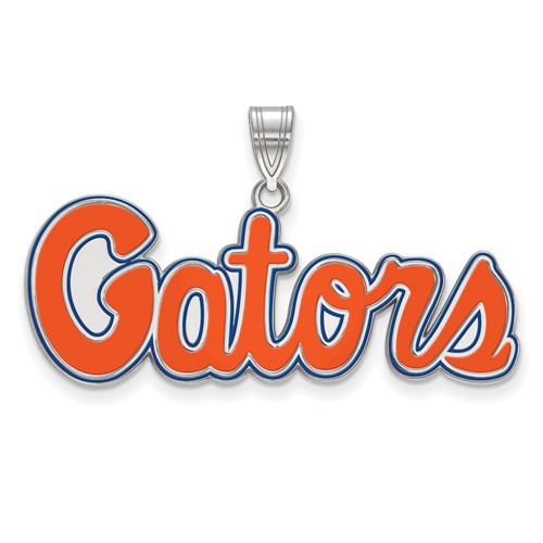 Silver 5/8in University of Florida Enamel Gators Script Pendant