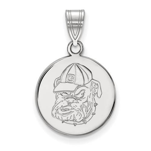Sterling Silver 5/8in University of Georgia Bulldog Disc Pendant