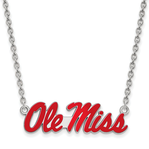 Sterling Silver Ole Miss Red Enamel Pendant with 18in Chain