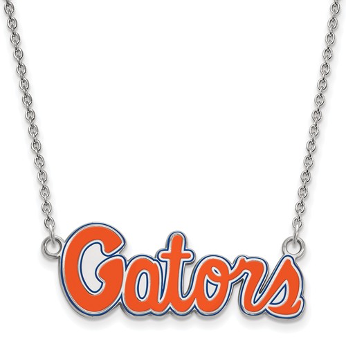 Silver 1/2in University of Florida Gators Script Enamel 18in Necklace