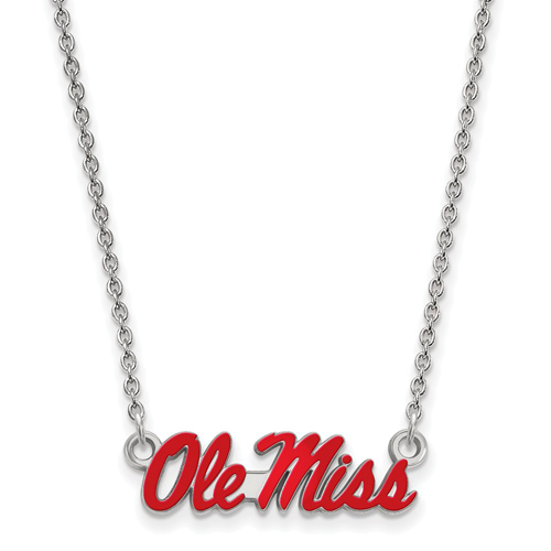 Sterling Silver Small Ole Miss Enamel Pendant with 18in Chain