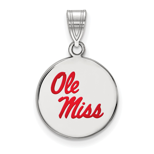 Sterling Silver 5/8in Ole Miss Round Enamel Pendant