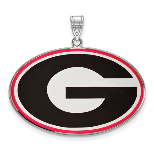 Sterling Silver 1in University of Georgia Oval Enamel Pendant