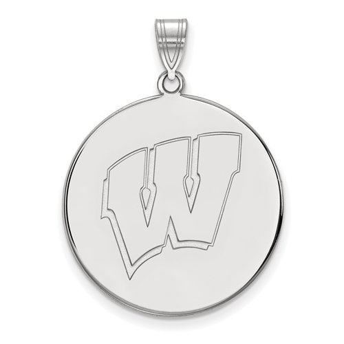 10kt White Gold 1in University of Wisconsin W Round Pendant