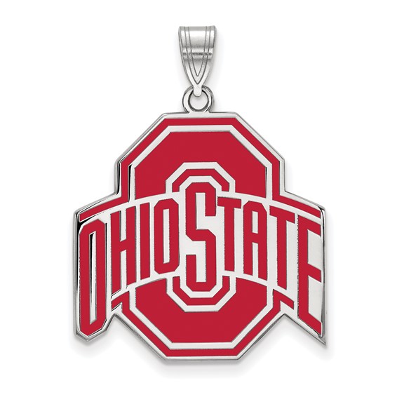 Sterling Silver 1in Ohio State University Logo Enamel Pendant