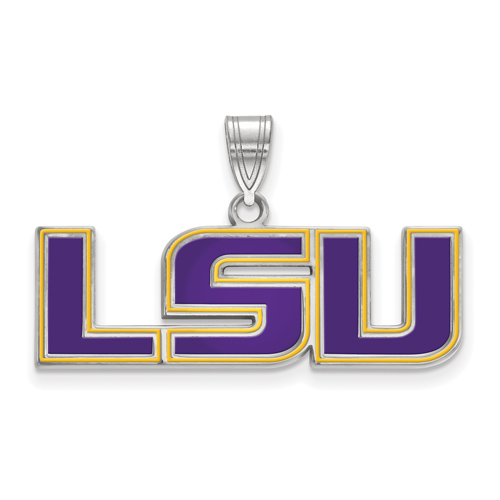 Sterling Silver 1/2in Louisiana State University LSU Enamel Pendant