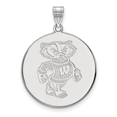 14kt White Gold 1in University of Wisconsin Badger Round Pendant