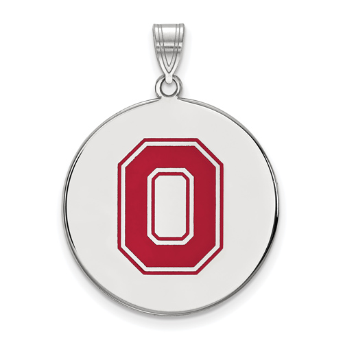 Sterling Silver 1in Ohio State University Block O Enamel Disc Pendant