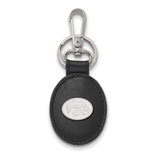 Sterling Silver University of Iowa Leather Key Chain