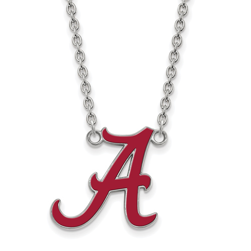 Silver University of Alabama Red Enamel Pendant with 18in Chain