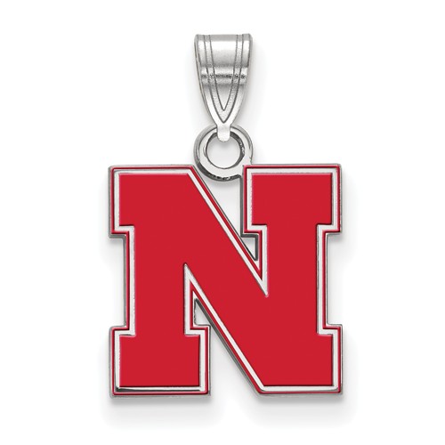 Sterling Silver 1/2in University of Nebraska N Red Enamel Pendant
