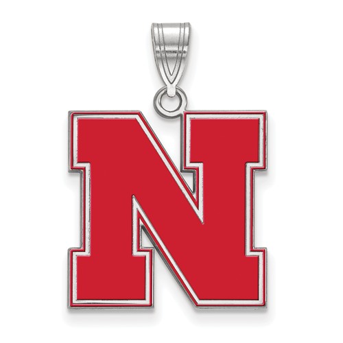 Sterling Silver 3/4in University of Nebraska N Enamel Pendant