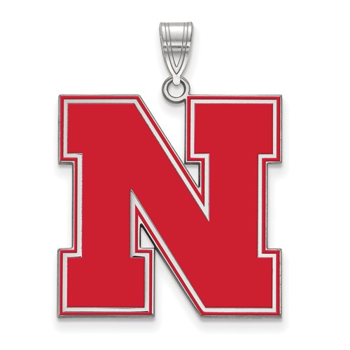 Sterling Silver 1in Round University of Nebraska N Enamel Pendant