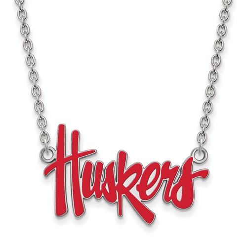 Silver University of Nebraska Huskers Enamel Pendant and 18in Chain
