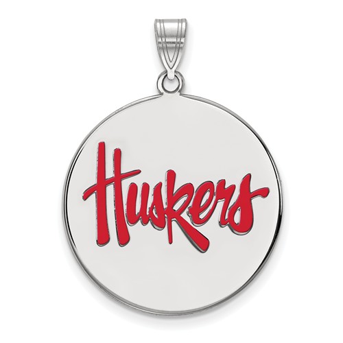 Sterling Silver 1in University of Nebraska Huskers Enamel Pendant