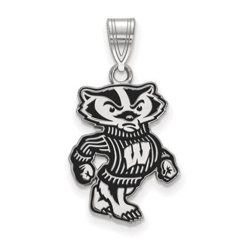 Sterling Silver 3/4in University of Wisconsin Badger Enamel Pendant