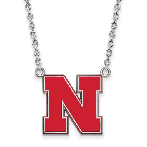 Silver 3/4in University of Nebraska N Enamel Pendant and 18in Chain