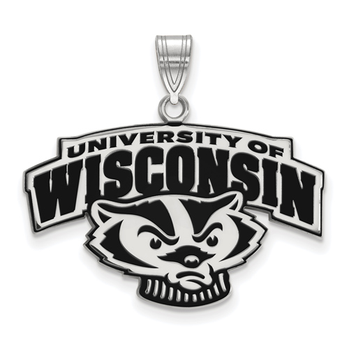 Sterling Silver 3/4in University of Wisconsin Enamel Pendant