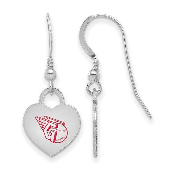 Sterling Silver Cleveland Guardians Enamel Heart Dangle Earrings