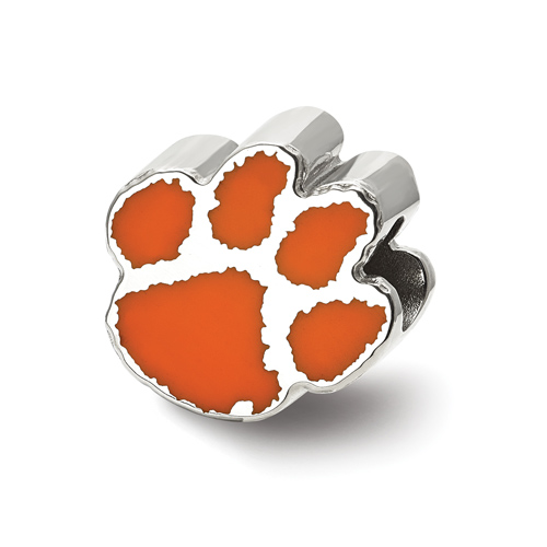 Sterling Silver Clemson University Enamel Paw Bead