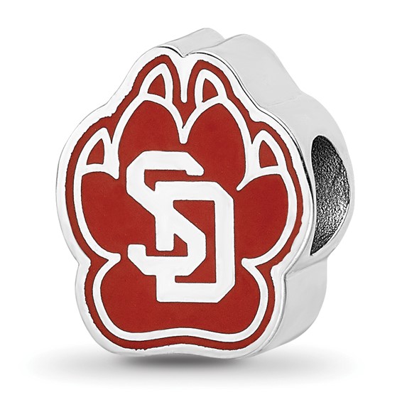 Sterling Silver University of South Dakota Paw Enameled Bead