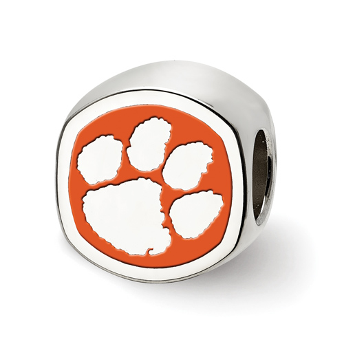 Sterling Silver Clemson University Cushion Logo Bead