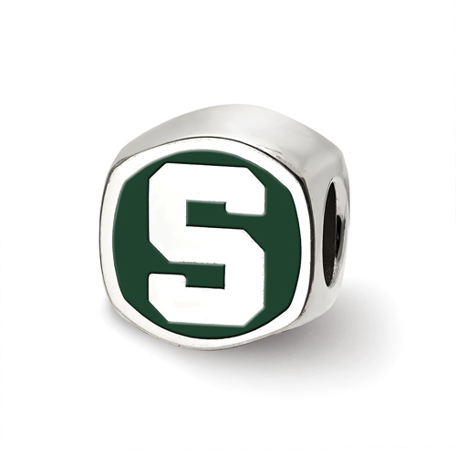 Sterling Silver Michigan State University Cushion Logo Bead