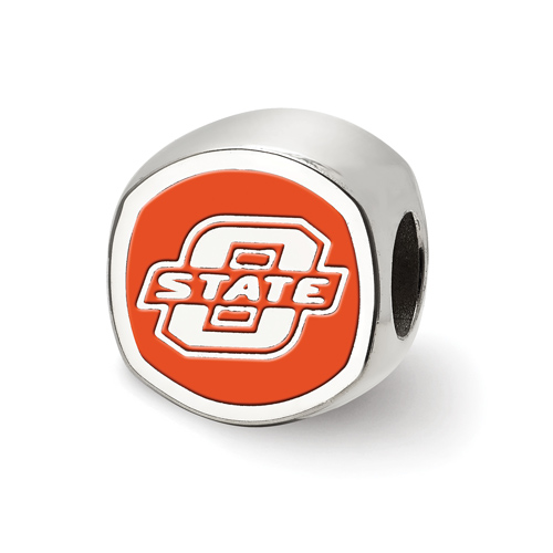 Sterling Silver Oklahoma State University Cushion Enameled Bead